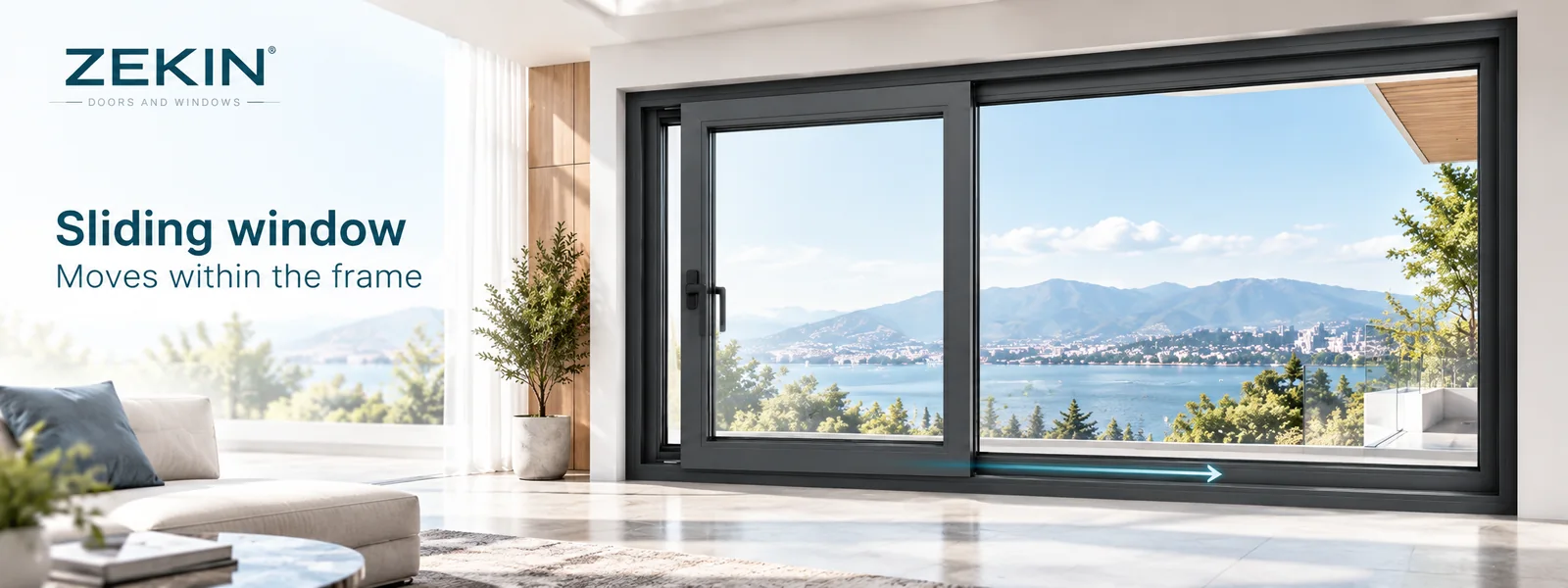 ZEKIN aluminum sliding window with horizontal track and space-saving opening