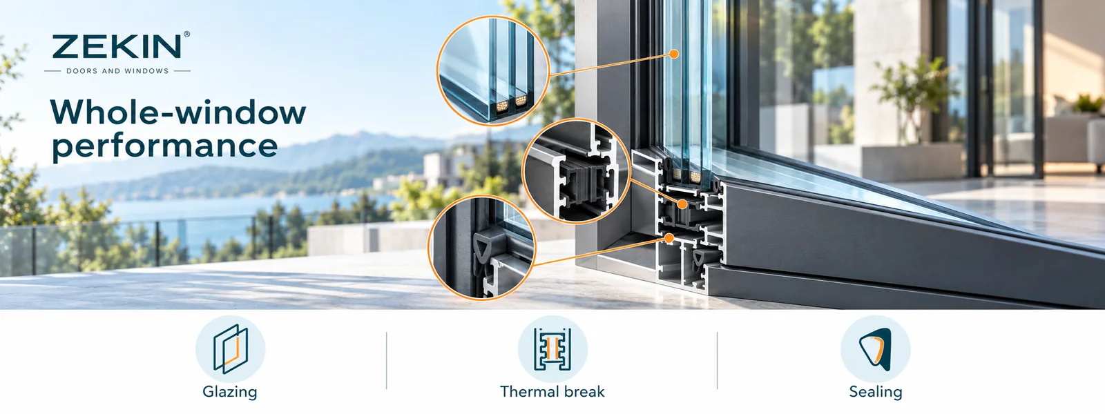 Glazing thermal break and sealing components in aluminum windows