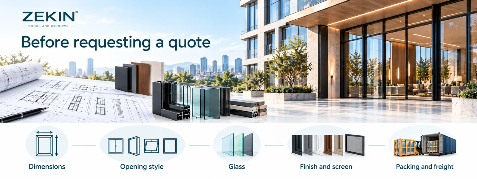 Commercial window quotation checklist for dimensions, glazing, hardware and supply scope