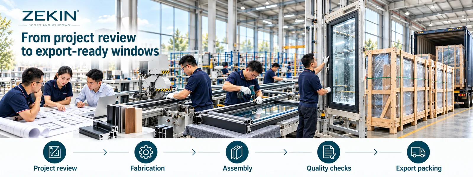 ZEKIN custom aluminum window process from project review to export packing