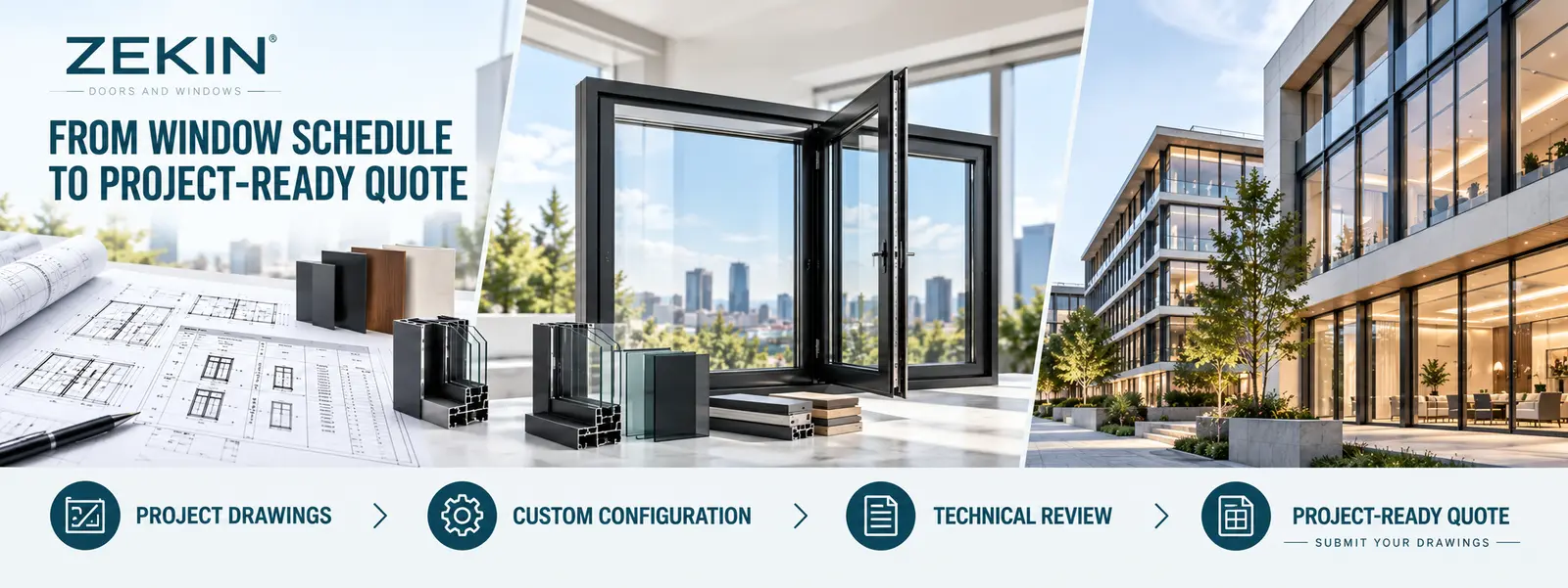 ZEKIN custom commercial window quotation based on project drawings