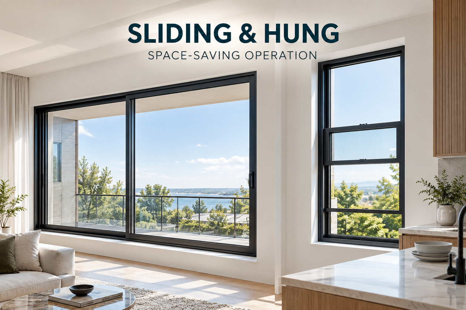 ZEKIN sliding and hung windows for space-saving operation